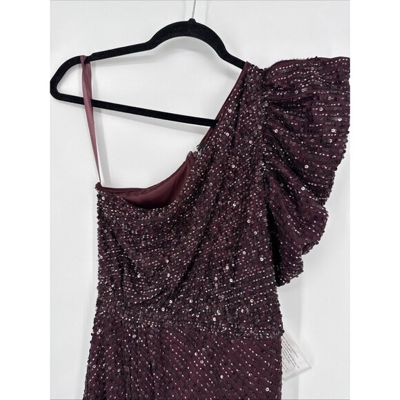 SOLD Mac Duggal Size 8 Purple 5622 EMBELLISHED PUFF ONE SHOULDER Formal GOWN - Picture 5 of 11